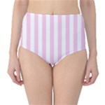 Vertical Stripes - White and Classic Rose Pink High-Waist Bikini Bottoms