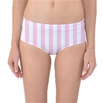Vertical Stripes - White and Classic Rose Pink Mid-Waist Bikini Bottoms