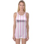 Vertical Stripes - White and Classic Rose Pink One Piece Boyleg Swimsuit