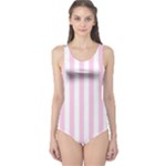 Vertical Stripes - White and Classic Rose Pink One Piece Swimsuit