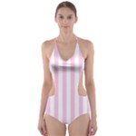 Vertical Stripes - White and Classic Rose Pink Cut-Out One Piece Swimsuit