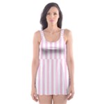 Vertical Stripes - White and Classic Rose Pink Skater Dress Swimsuit