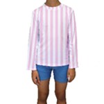 Vertical Stripes - White and Classic Rose Pink Kid s Long Sleeve Swimwear