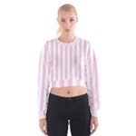 Vertical Stripes - White and Classic Rose Pink Women s Cropped Sweatshirt
