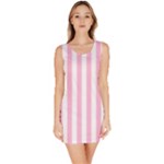 Vertical Stripes - White and Cotton Candy Pink Bodycon Dress