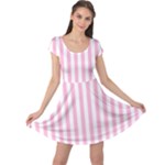 Vertical Stripes - White and Cotton Candy Pink Cap Sleeve Dress