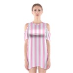 Vertical Stripes - White and Cotton Candy Pink Women s Cutout Shoulder Dress
