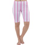 Vertical Stripes - White and Cotton Candy Pink Cropped Leggings