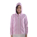 Vertical Stripes - White and Cotton Candy Pink Hooded Wind Breaker (Women)