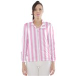 Vertical Stripes - White and Cotton Candy Pink Wind Breaker (Women)
