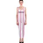 Vertical Stripes - White and Cotton Candy Pink OnePiece Catsuit