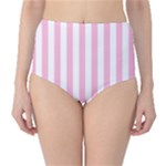 Vertical Stripes - White and Cotton Candy Pink High-Waist Bikini Bottoms
