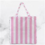 Vertical Stripes - White and Cotton Candy Pink Grocery Tote Bag