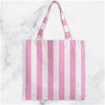 Vertical Stripes - White and Cotton Candy Pink Zipper Grocery Tote Bag