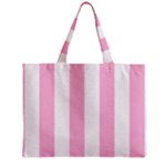 Vertical Stripes - White and Cotton Candy Pink Zipper Mini Tote Bag