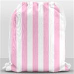 Vertical Stripes - White and Cotton Candy Pink Drawstring Bag (Large)