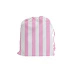Vertical Stripes - White and Cotton Candy Pink Drawstring Pouch (M)