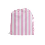 Vertical Stripes - White and Cotton Candy Pink Drawstring Pouch (L)