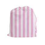 Vertical Stripes - White and Cotton Candy Pink Drawstring Pouch (XL)