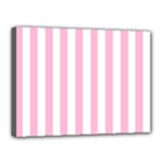 Vertical Stripes - White and Cotton Candy Pink Canvas 16  x 12  (Stretched)