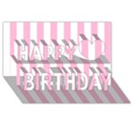 Vertical Stripes - White and Cotton Candy Pink Happy Birthday 3D Greeting Card (8x4)
