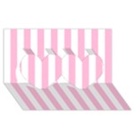 Vertical Stripes - White and Cotton Candy Pink Twin Hearts 3D Greeting Card (8x4)