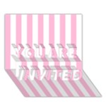 Vertical Stripes - White and Cotton Candy Pink YOU ARE INVITED 3D Greeting Card (7x5)