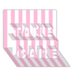 Vertical Stripes - White and Cotton Candy Pink TAKE CARE 3D Greeting Card (7x5)