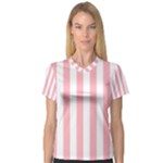 Vertical Stripes - White and Pastel Pink Women s V-Neck Sport Mesh Tee