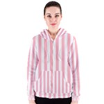 Vertical Stripes - White and Pastel Pink Women s Zipper Hoodie