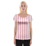 Vertical Stripes - White and Pastel Pink Women s Cap Sleeve Top
