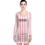 Vertical Stripes - White and Pastel Pink Long Sleeve Bodycon Dress
