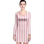 Vertical Stripes - White and Pastel Pink Long Sleeve Velvet Bodycon Dress