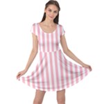 Vertical Stripes - White and Pastel Pink Cap Sleeve Dress
