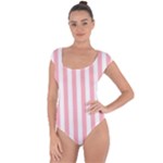 Vertical Stripes - White and Pastel Pink Short Sleeve Leotard (Ladies)