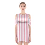 Vertical Stripes - White and Pastel Pink Women s Cutout Shoulder Dress