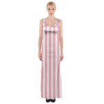 Vertical Stripes - White and Pastel Pink Maxi Thigh Split Dress