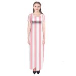 Vertical Stripes - White and Pastel Pink Short Sleeve Maxi Dress