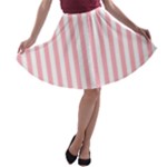 Vertical Stripes - White and Pastel Pink A-line Skater Skirt