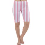 Vertical Stripes - White and Pastel Pink Cropped Leggings