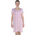 Vertical Stripes - White and Pastel Pink Short Sleeve Nightdress