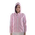 Vertical Stripes - White and Pastel Pink Hooded Wind Breaker (Women)