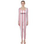Vertical Stripes - White and Pastel Pink Long Sleeve Catsuit