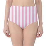Vertical Stripes - White and Pastel Pink High-Waist Bikini Bottoms