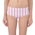 Vertical Stripes - White and Pastel Pink Mid-Waist Bikini Bottoms