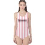 Vertical Stripes - White and Pastel Pink One Piece Swimsuit