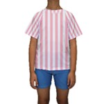 Vertical Stripes - White and Pastel Pink Kid s Short Sleeve Swimwear