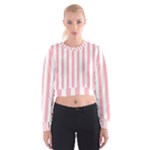 Vertical Stripes - White and Pastel Pink Women s Cropped Sweatshirt