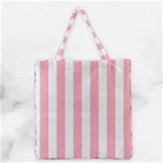 Vertical Stripes - White and Pastel Pink Grocery Tote Bag