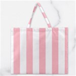 Vertical Stripes - White and Pastel Pink Zipper Large Tote Bag